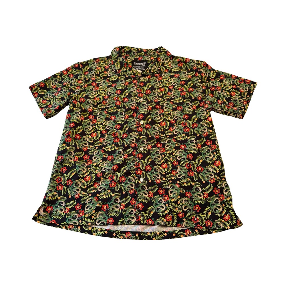 Dragon Ball Super Shenron Hawaiian Floral Button Down Shirt Mens S Anime Black